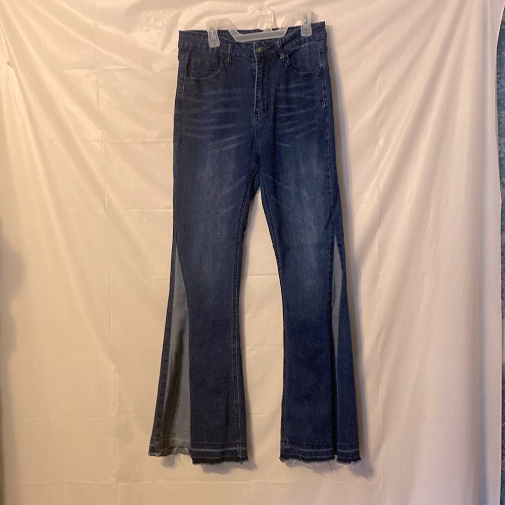 Crazy train 9/29 flare leg bell bottom jeans. Raw hem